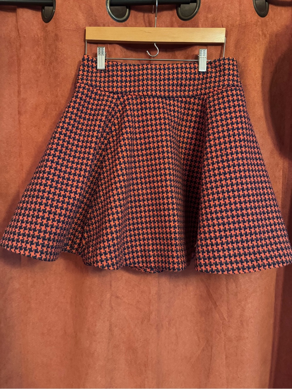 Women's orange and Navy Houndstooth Flared Skirt